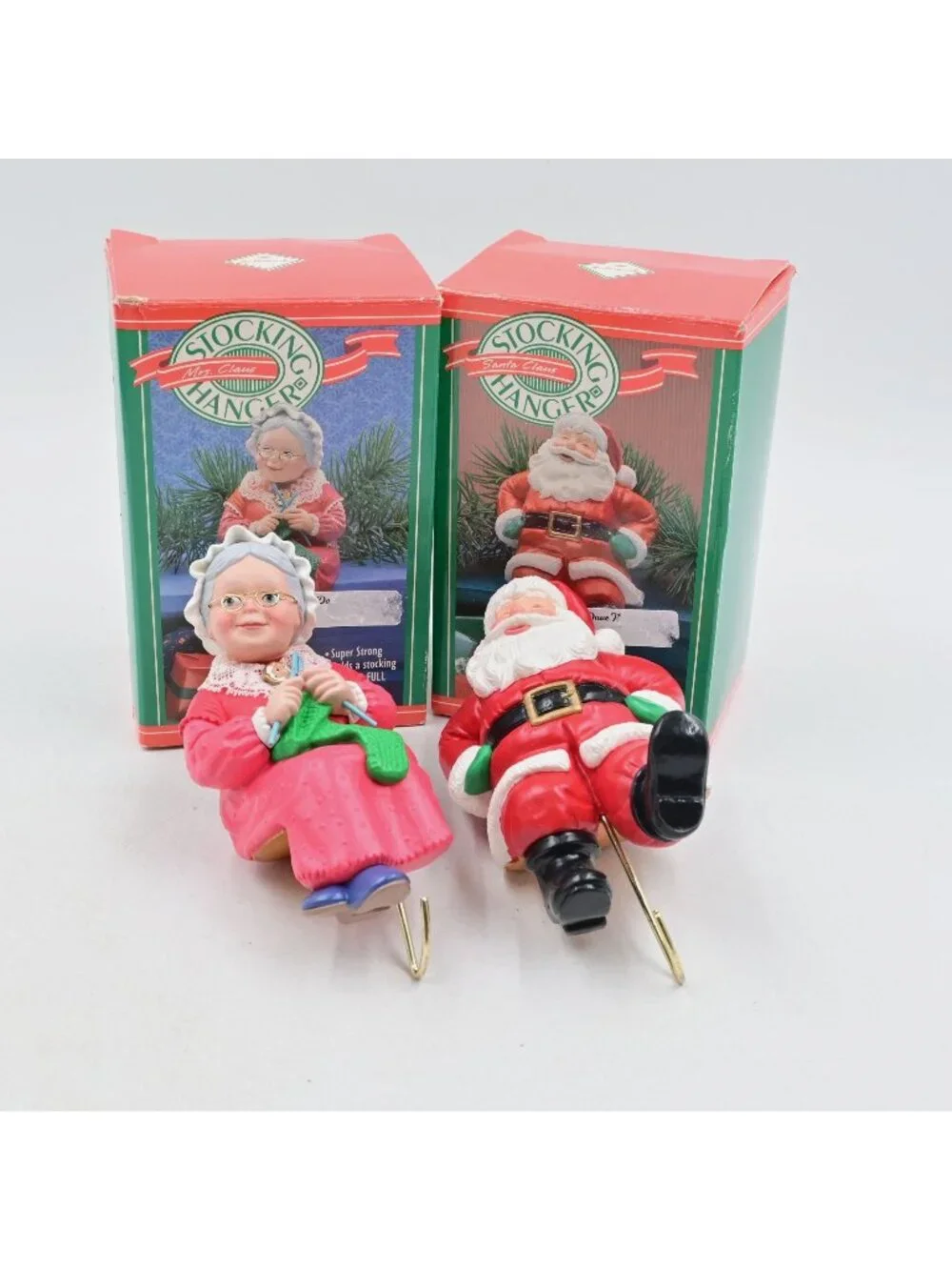 Hallmark Santa & Mrs Claus Stocking Hangers Holders Set of 2 Boxes Vintage 1988